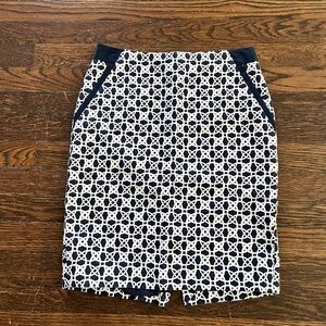 Navy and White Patterned Pencil Skirt